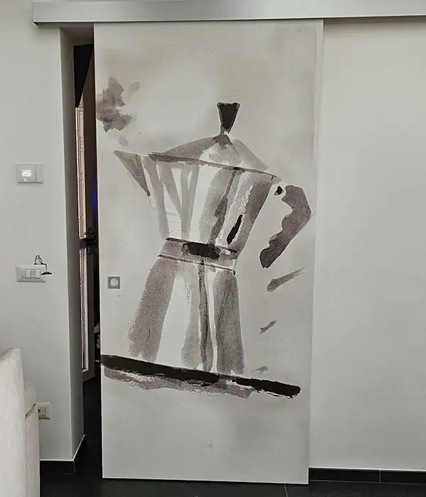 porta interna scorrevole esterno muro con disegno
